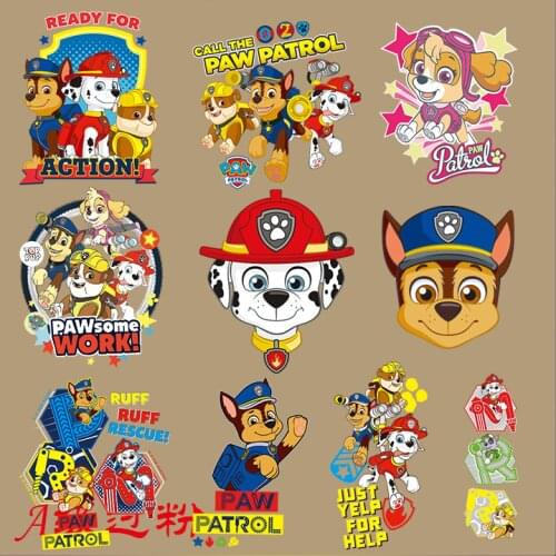 Paw Patrol Iron on Patches Set for Kids Clothing DIY T-shirt Applique Heat Transfer Vinyl Patch Stickers Thermal Press Gift