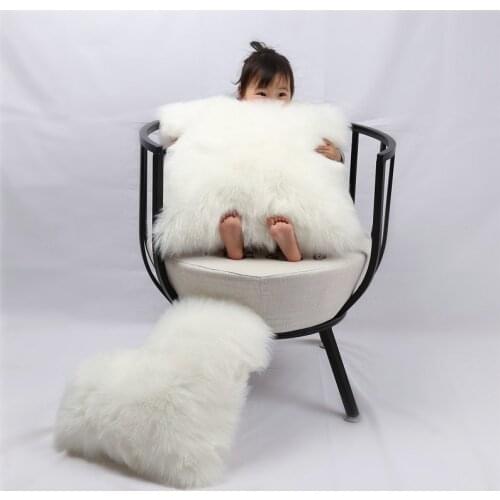 White Grey Lambs Wool Faux fox Fur Cushion Solid Long Plush Pillow Home Decor Sofa Seat Back Chair Car Bedding Cushion with Core