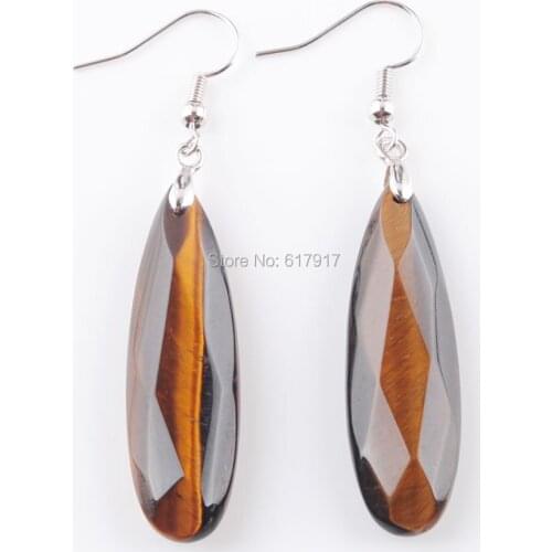 RONGZUAN Earrings Women Natural Tigers Eye Stone Polygon Beads Hook Drop Geometry Dangle Long Earrings for Women Jewelry TR3197