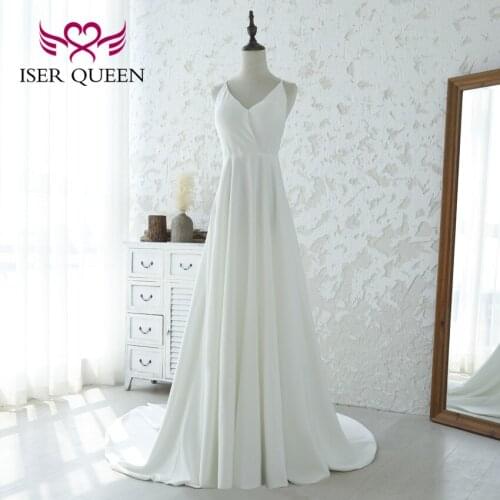 Sexy Backless Beach Wedding Dress 2021 American And Europe New A line V Neck Simple Wedding Party Dresses Bride Gown WD8033