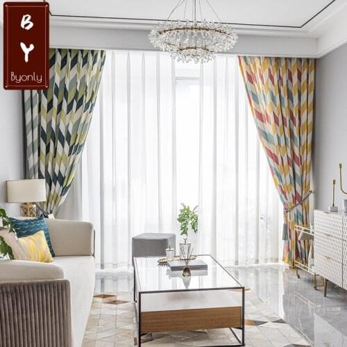 Modern Simple Polyester Cotton Printing Curtains for Living Dining Room Bedroom