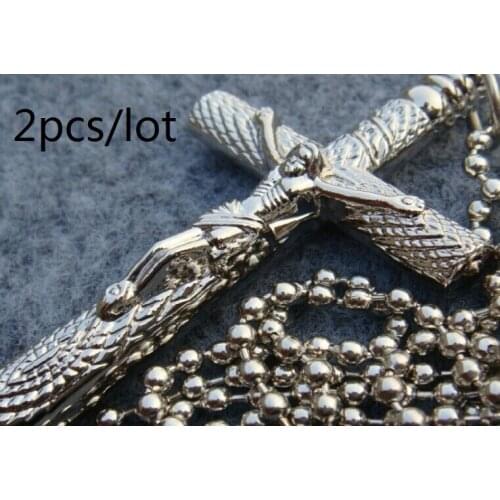 Steel Key Chain Silver/Black Cross Christian Necklace Cross Drum Keys Jazz Wrench Head Tuning Drums Tool Gift Accessories 2pcs