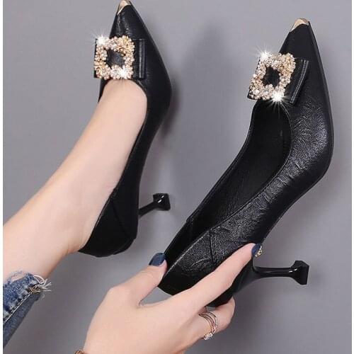 MGHY Pumps 34-41 size,468cm heel,Soft leather high heels ladys new middle heel womens stilettos sexy office fashion shoes 051
