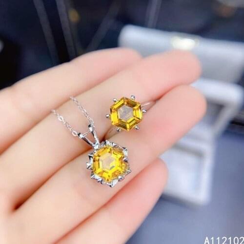 KJJEAXCMY fine jewelry 925 sterling silver inlaid natural Citrine ring pendant classic girl suit support test