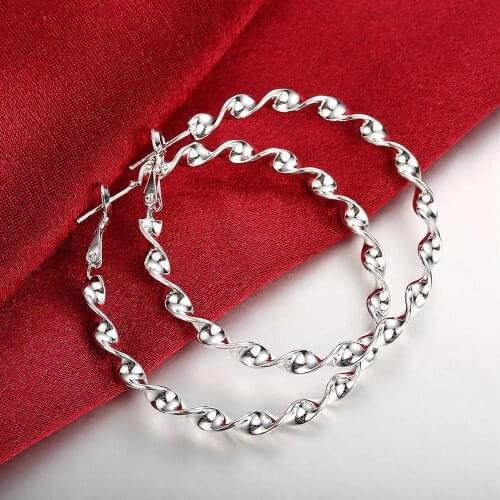 Hot Popular women Jewelry 925 Sterling Silver Beautiful 5cm Big circle hoop earrings fashion brands party wedding Christmas Gift