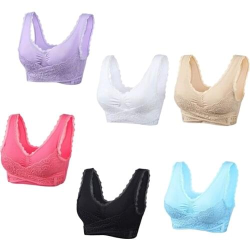 Women Plus Size Sports Bra Front Criss Cross Side Buckle Lace Yoga Bralette Wireless Push Up Seamless Underwear Tank Top