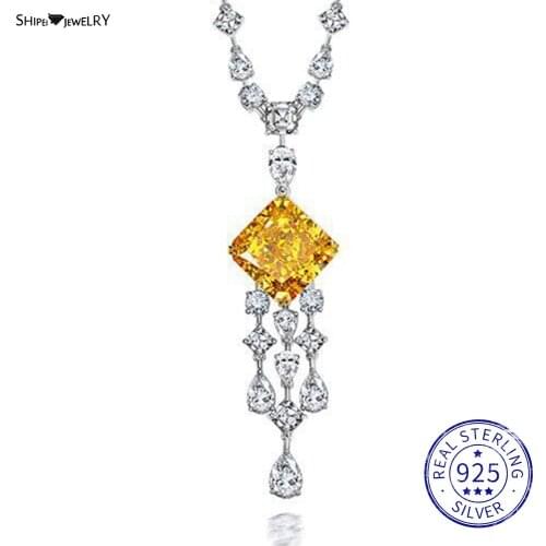 Shipei Luxury 925 Sterling Silver Created Moissanite Gemstone Wedding Engagement Fine Jewelry White Gold Pendant Necklace