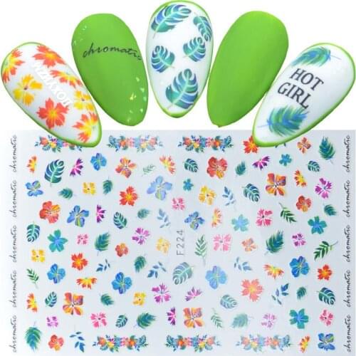 1pcs 3D Nail Decal and Sticker Flower Leaf Tree Green Simple Autumn Slider for Manicure Nail Art Adhesive Tips