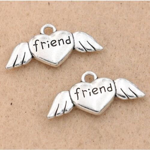 10pcs Tibetan Silver Pleated Wings Friend Heart Charms Fashion Pendants Jewelry Making Handmade Diy Jewelry Findings 13x27mm
