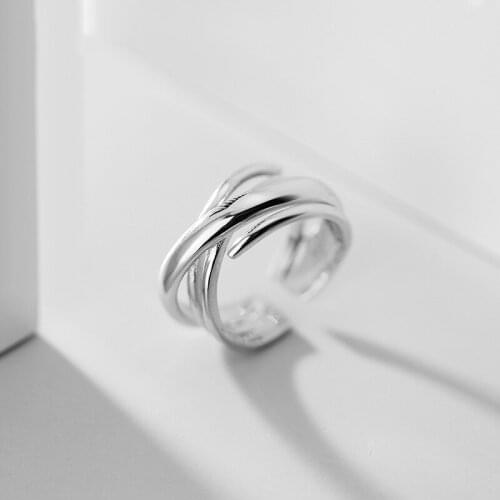 2020 INS Multi-layer Open Ended Real 925 Sterling Silver Rings for Women Geometric Silver Rings Women Wedding Bands Bijoux Femme