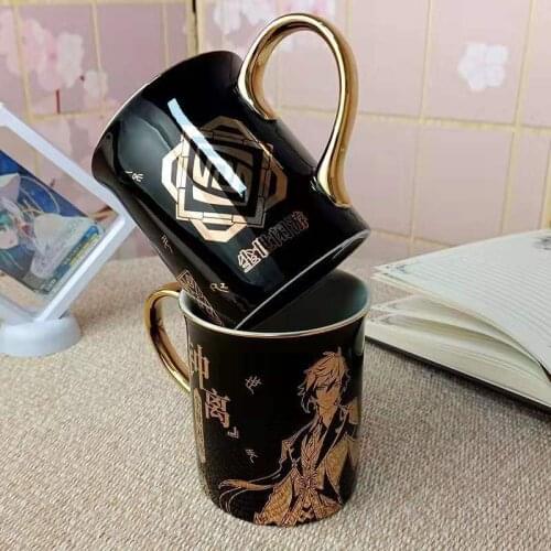 300ml Anime Genshin Impact Liyue Harbor Zhongli Ceramic Coffee Mug Men Women Cup Student Cartoon Water Hot Stamping Tea Milk Cup
