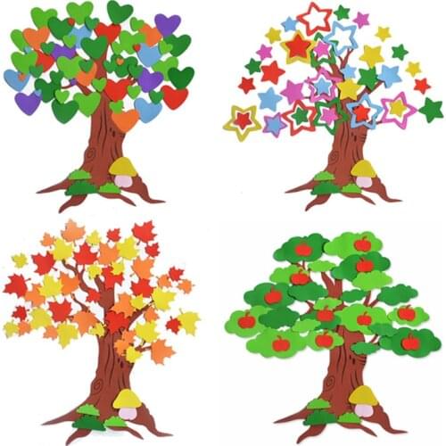 Handmade 3D DIY Big Tree Maple Leaf Art EVA Foam Paper Stickers Child Puzzle Early Learning Education Toys For Kids Decor Crafts