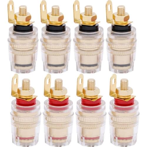 8pcs Preffair BP1118 Gold Plated Amplifier Speaker Binding Posts Terminal with Transparent Shell For Banana Plugs Connector