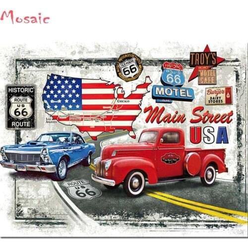 5D round Diamond Painting Full Square American flag & car Diamond Embroidery Sale Diamond Mosaic Rhinestone Picture Decor Gift