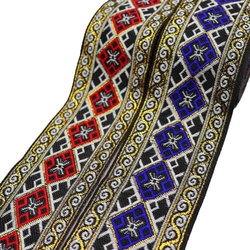 7 Meters 5cm Golden Red Blue Vintage Ethnic Embroidery Lace Ribbon Boho Lace Trim DIY Curtain Clothes Bags Sewing Ribbon Fabri