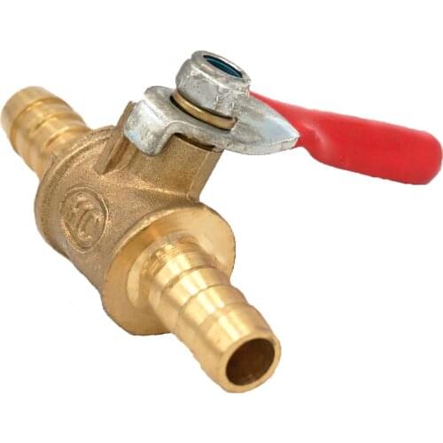 8mm 10mm Hose Barbed Brass Ball Valve Air Gas Fuel With Red Handle