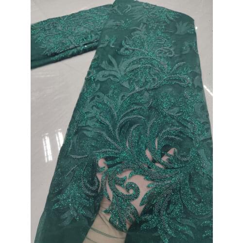 African Lace Fabric 5 Yards 2021 Nigerian Party Asoebi Dress Sewing Material Beaded Sequin Embroidery French Net Lace HFM4895