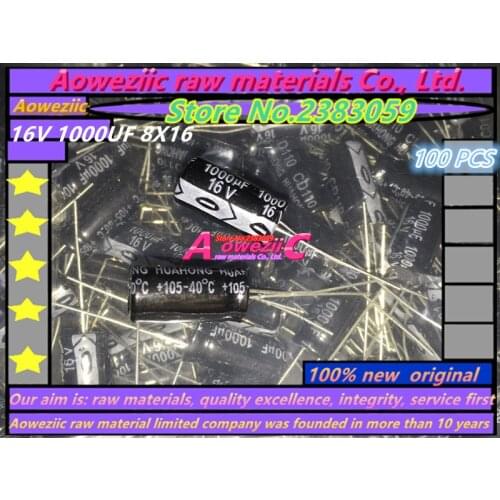 Aoweziic 100 PCS 16V 1000UF 8*16 high frequency low resistance electrolytic capacitor 1000UF 16V 8X16