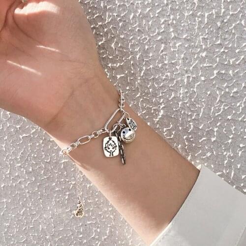 S925 Sterling Silver Bracelet Korean Smiling Face Retro Fashion Bracelet Girlfriend Birthday Gift Jewelry Wholesale