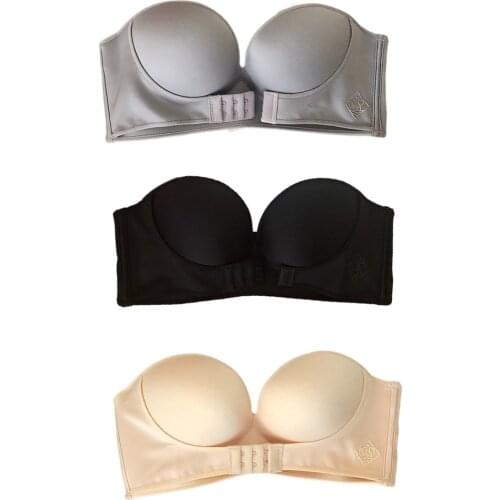 Front Closure Sexy Strapless Invisible Gathered Bra Strapless Versatile Underwear For Women Girl AB Cup