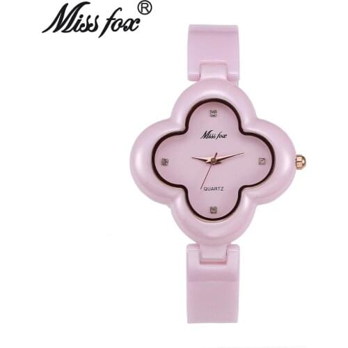 Miss Fox Teenage Girls Watches Female Blue Clover Ladies Wrist Watch Fashion Quartz Timepiece Women Ceramic Watch mujer reloje