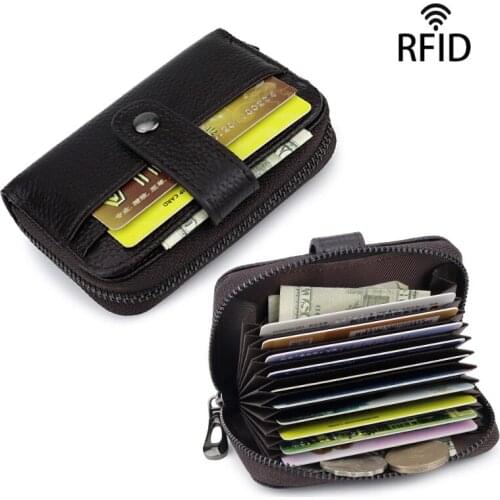 New Arrivals Cowhide Leather RIFD Protecting Card Holder Men Business Card Case Hot Brand Unisex Multi-function Card Wallets