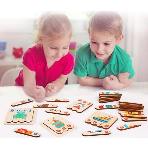 English Word Letter Matching Wooden Long Strip Jigsaw Board Puzzle Toy for Kids
