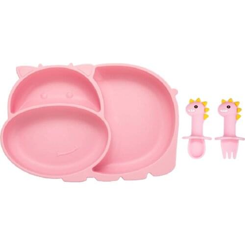 Baby bowl+spoon+fork Feeding Food Tableware BPA Free Cartoon Cows Kids Dishes Baby Eating Dinnerware Set Anti-hot Training Plate