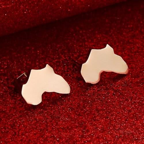 Africa Map Stud Earrings for Women Girls Rose Gold Silver Color Stainless Steel African Jewelry Party Wedding