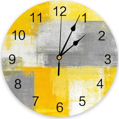 Oil Painting Abstract Geometric Yellow Wall Clock Modern Design Hanging Watch for Home Decoration Home Living Room Wall Art