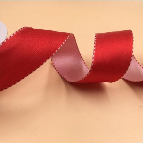 38MM Wire Edge Ribbon Red White Reverisble Two Tone For Dress Bow Birthday Decoration Chirstmas Gift DIY Wrapping 25Yards N2029