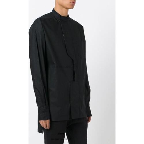 M-6XL! ! The big size show 2018 New mens long-sleeved stand-up collar shirt asymmetrical design dark original custom shirt