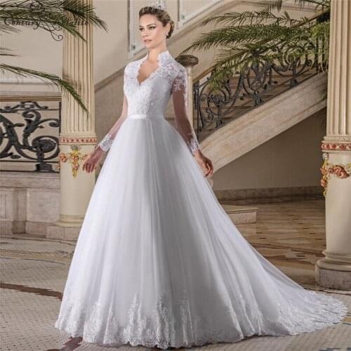 Muslim Princess Wedding Dresses for Women Bride 2021 Lace Beaded High Neck Long Sleeve Marriage Bridal Gowns Vestidos De Noiva