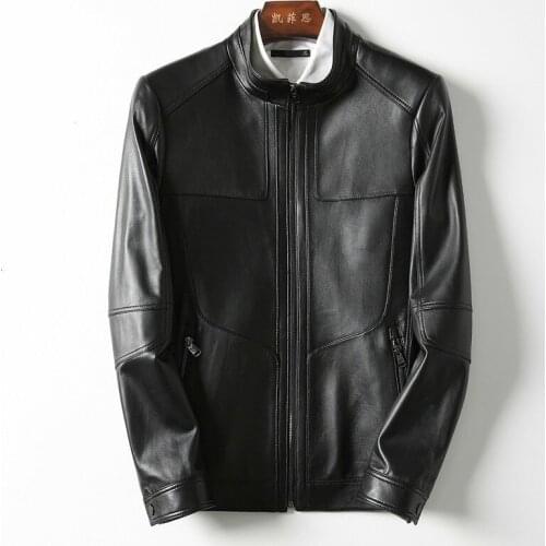 Short Genuine Leather Jacket Men Korean Sheepskin Coat Casual Mens Leather Jackets Biker Veste Cuir Homme KFS18M006 KJ2168