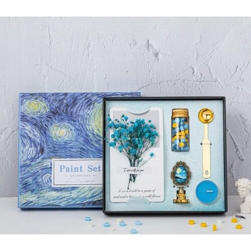 Van Gogh oil painting lacquer seal set lacquer wax grain hand account Creative Gift Envelope seal wax stamp Girl Gift