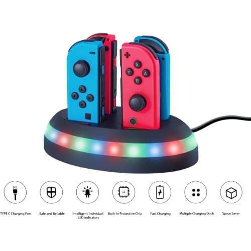 New Charging Station Led Game Gamepad Charger with 4 Port For Nintendo Switch Game Charging Accessories