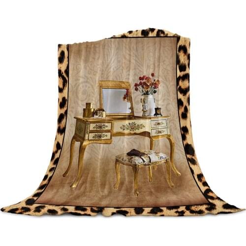 Leopard Print Animal Skin Texture Dressing Table Throw Blanket for Sofa Christmas Decor Bedspread Portable Flannel Blanket