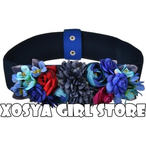 Fashion Women Elastic Wide Corset Belt For Women Glass Crystal Ceinture Ladies Thin Flower inlaid Belt Waist Girdle BW07