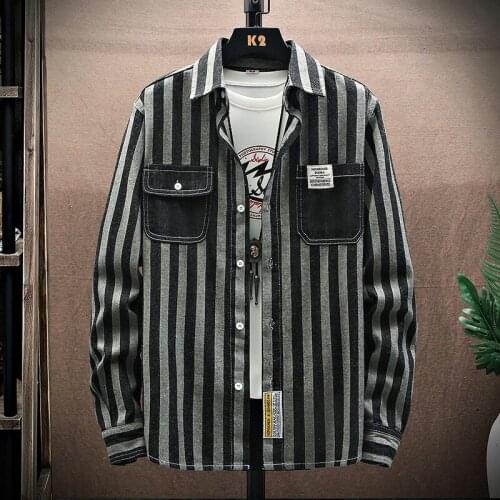 Spring/Autumn Stripe Man Denim Shirt Fashion Simple Casual Long-sleeved Mens Shirts Denim Thin Coat Male 2 Colors M-3XL CY952