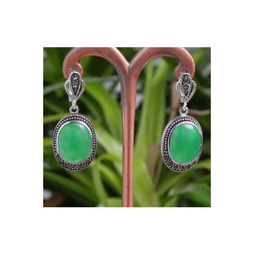 Hot sell Noble- hot sell new - new green Natural stone black Tibet silver silver hook dangle earrings