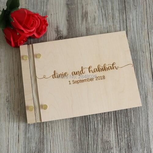 Unique Rustic engraved wedding guestbook,Custom wooden Wedding guest book, personalized Script sign in album