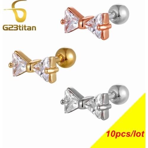 Unisex Body Jewelry Surgical Steel CZ Gem Bowknot Ear Cartilage Tragus Helix Piercing Labret Studs 16g Ear Ring