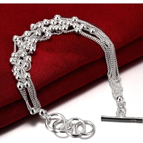 High Quality 925 Silver Fashion Simple Multi-Line Bead Bracelet For Women Girls Jewelry Best Gifts
