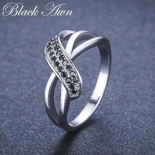 Classic 925 Sterling Silver Fine Jewelry Engagement Black Spinel Engagement Ring for Women G036