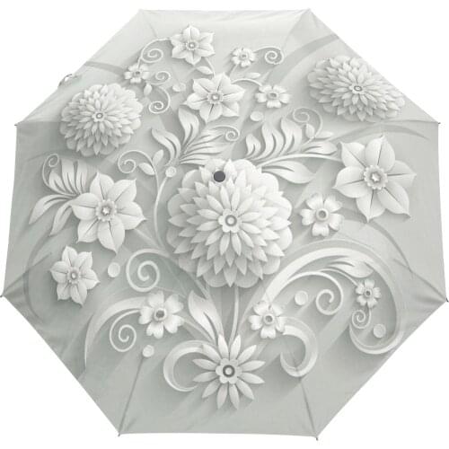 Three Folding 3D Floral Umbrella Women Sun Rain Automatic Windproof Umbrella Women Sunscreen Anti UV Brand Umbrellas