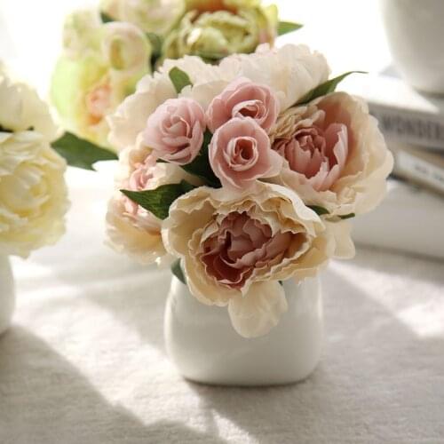 1 Bouquet Silk Artificial Flowers Peony Bridesmaid Bridal Bouquet Latex 8 Heads Artificial Flower For Party Wedding