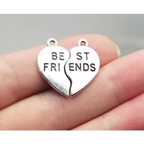 10sets/lot--23x24mm, Antique silver plated heart best friends puzzle charms,DIY supplies, Jewelry accessories