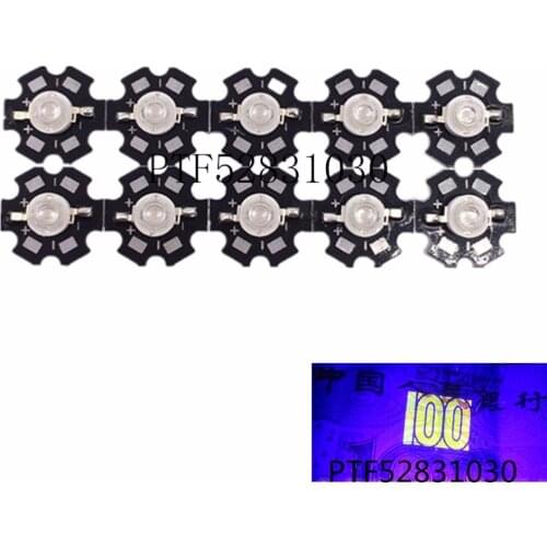 100pcs Freeshipping! 3W 395NM UV LED /Ultra Violet High Power LED Bead Emitter 395-400NM led 3w chip uv led diode