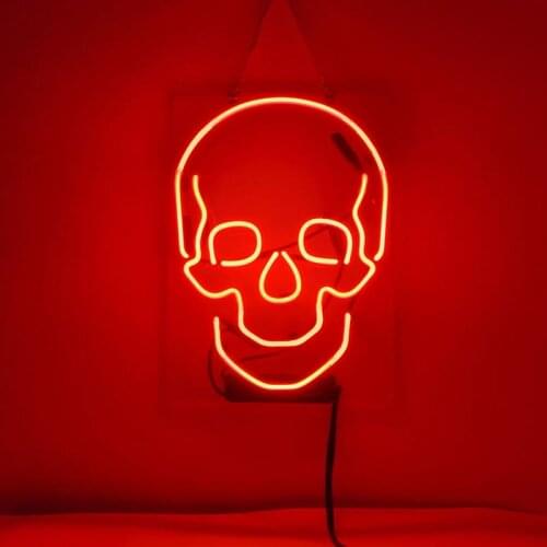 14"x7" Haunted House Skull Sugar Red Acrylic Custom Neon Light Lamp Sign Beer Bar Handmade Real Glass Home Wall Room Decor B
