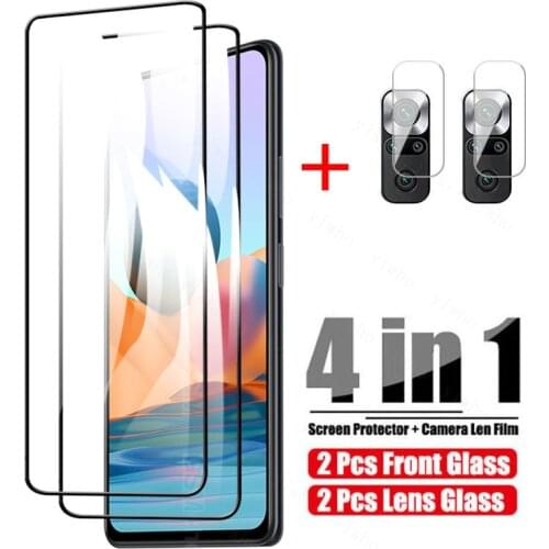 4-in-1 For Xiaomi Redmi Note 10 Pro Glass For Redmi Note 10 Pro Full Cover Screen Protector For Redmi Note 9 T 10 Pro Lens Glass